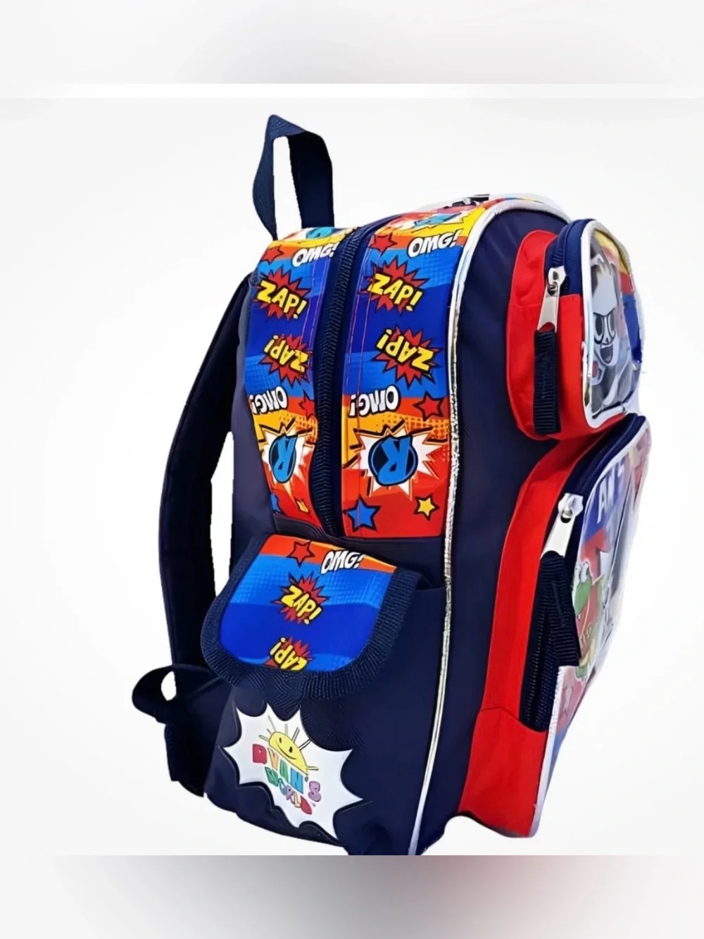 Kids Cartoon Superhero Backpack in Blue, Red and Yellow